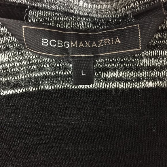 BCBGMAXAZRIA Black Gray White Striped Pattern Dolman Sleeve Knit Sweater - Picture 2 of 7